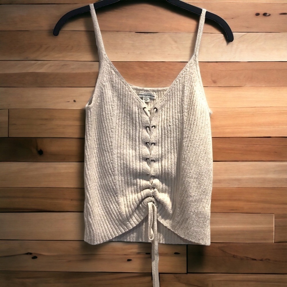 American Eagle Outfitters Cable Knit Front Lace Up Crop Tank Top Size Med